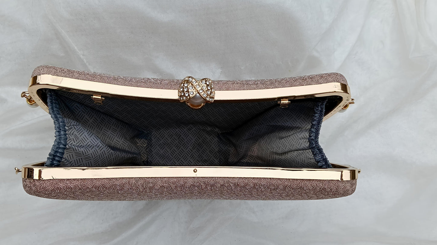 Noor Crescent clutch in gold with elegant half-moon design, evening bag by The Silken Chic