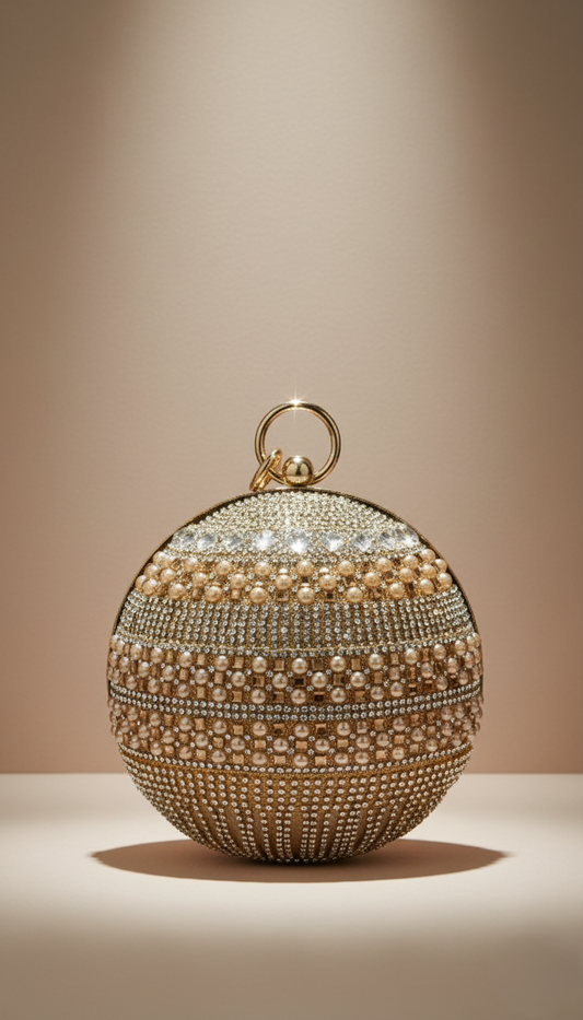 Dazzle Dome clutch in silver ball shape with luxury finish by The Silken Chic